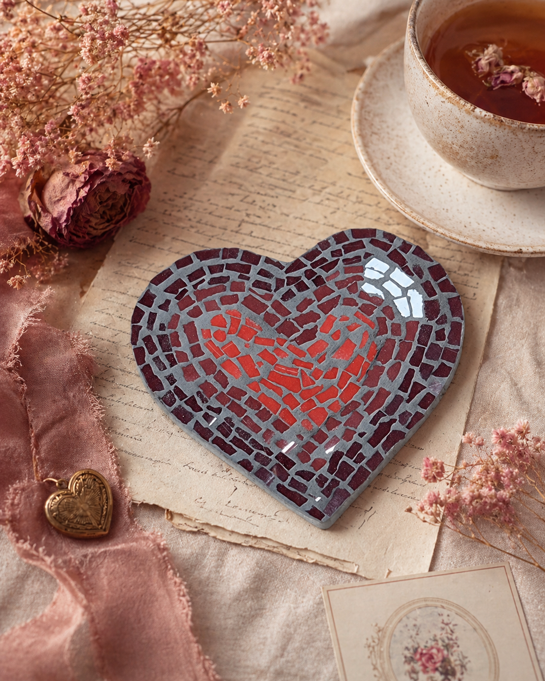 Love Heart Mosaic Coaster DIY Kit – 10cm Shaped | Beginner-Friendly | 🌱 Level 1