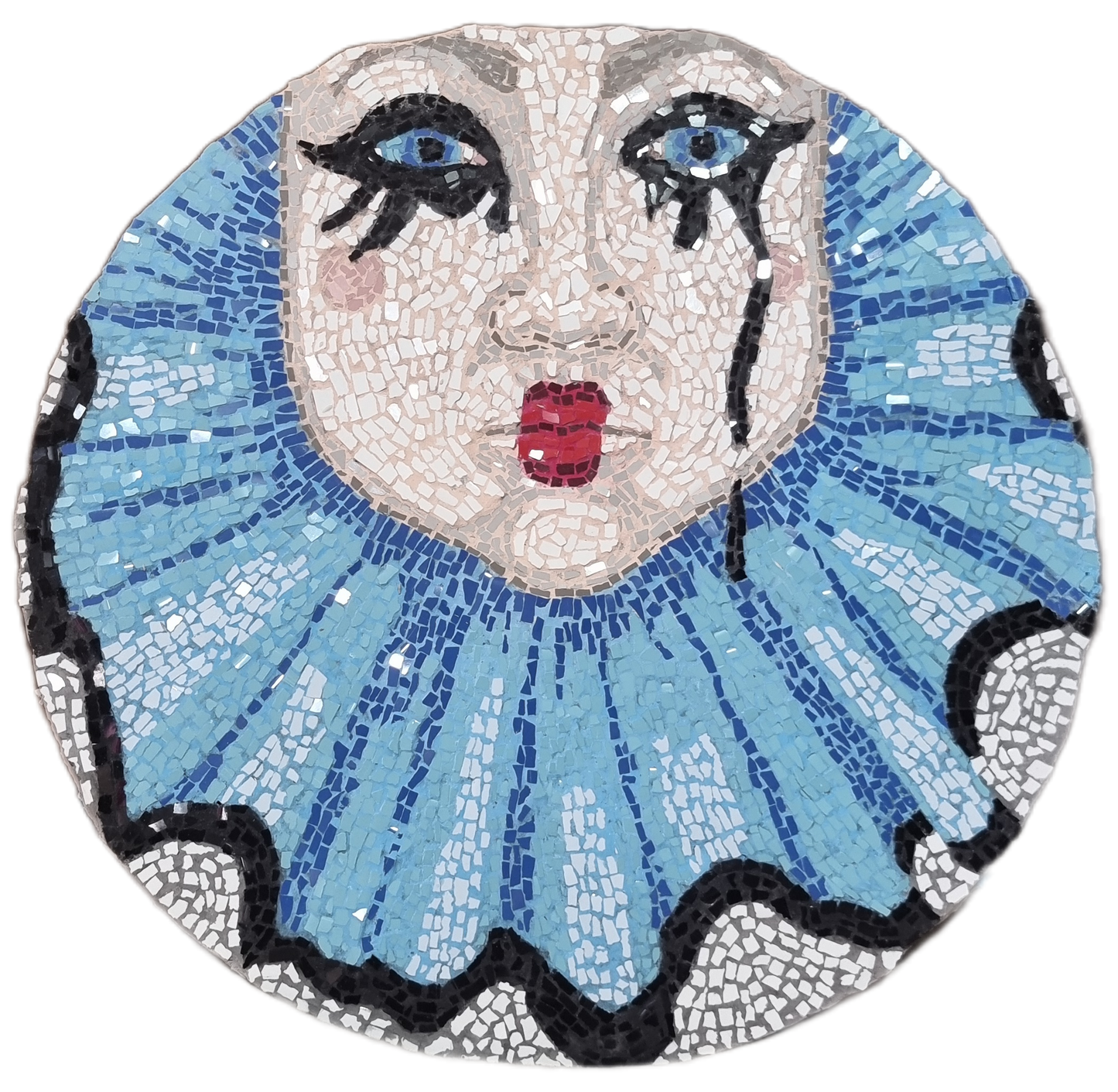 Sad clown mosaic mounted on floating frame outdoor safe for sale