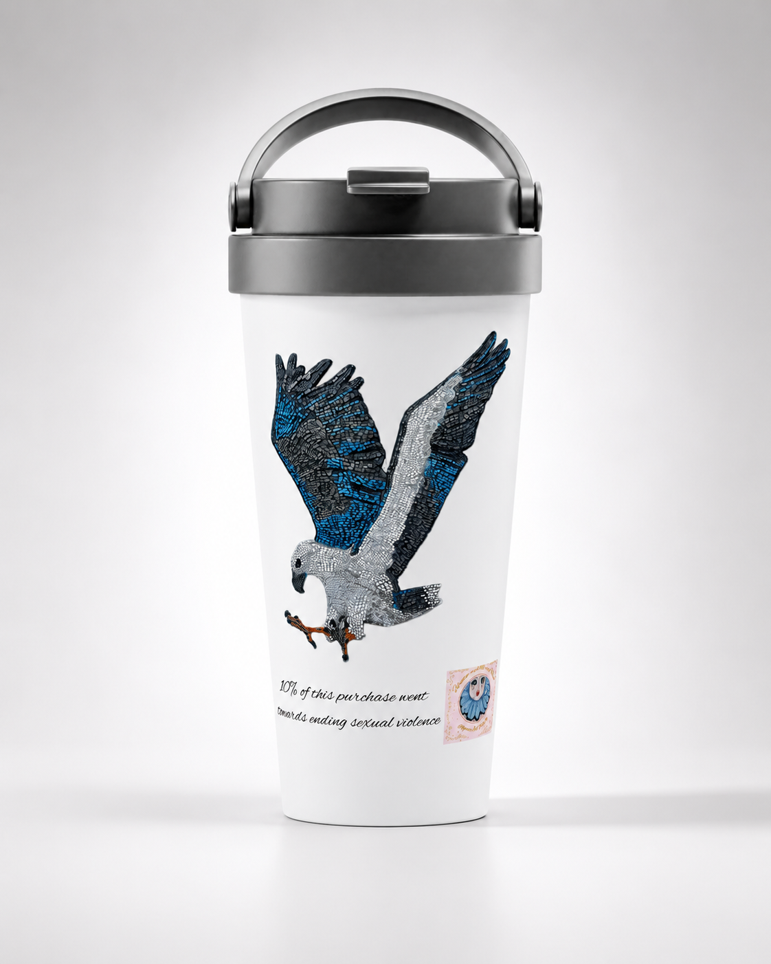 The Willow white-bellied Sea Eagle Mosaic Travel mug hero studio shot