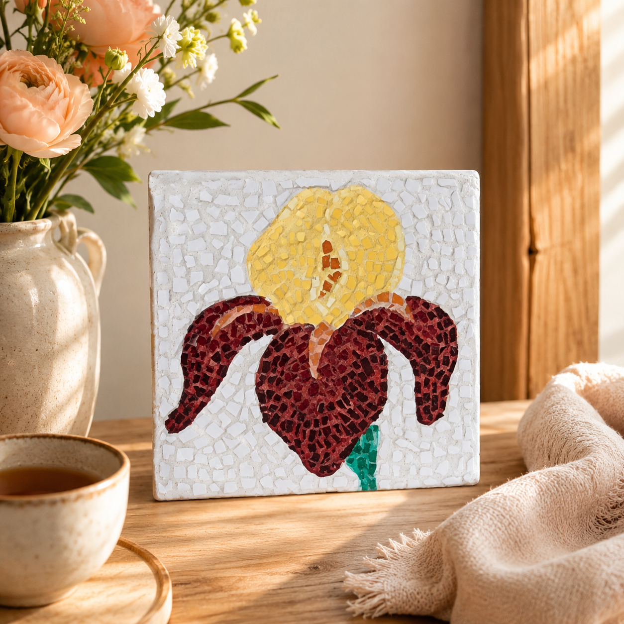 "Amberflame" Small Hanging Iris Mosaic — One of a Kind