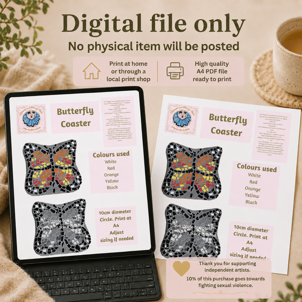 Butterfly Mosaic Coaster DIY Kit β 10cm Shaped | Beginner-Friendly | π± Level 1