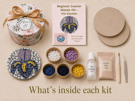 Iris Mosaic Coaster DIY Kit – 10cm Round | Beginner-Friendly | 🌱 Level 1