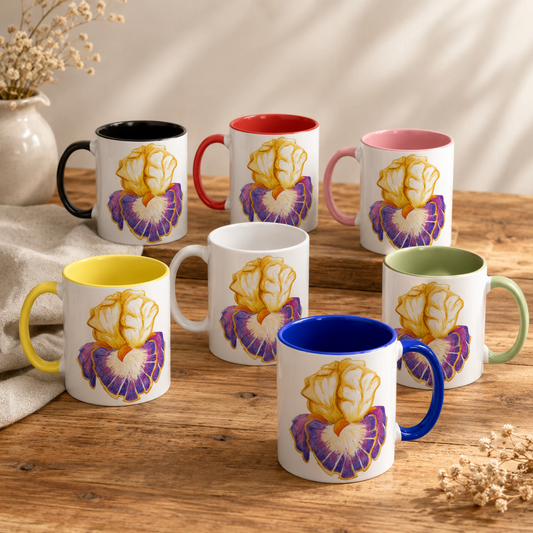 Iris of Solara Ceramic Mug (11oz) | Floral Art Mug with Printed Design