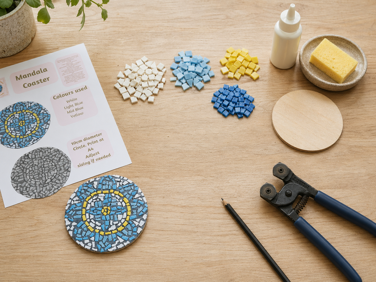 Mandala Mosaic Coaster DIY Kit – 10cm Round | Beginner-Friendly | 🌱 Level 1
