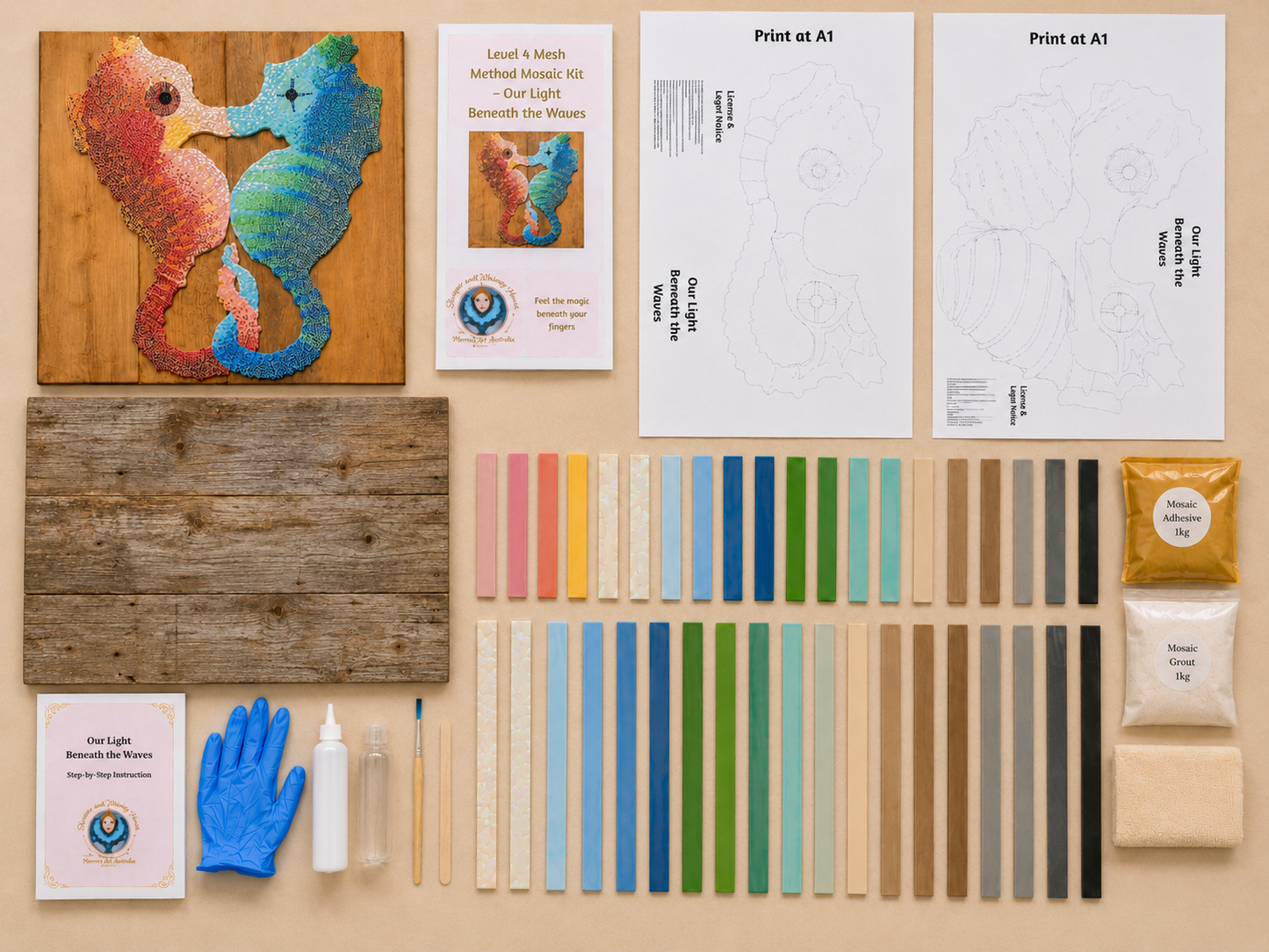 Our Light Beneath the Waves Seahorse Hanging Mosaic Maker’s Studio DIY Kits | x2 A1 | 🛠 Level 4