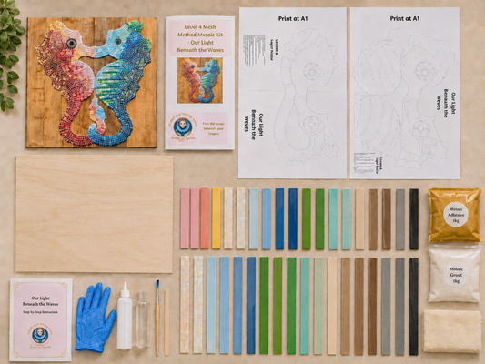 Our Light Beneath the Waves Seahorse Mosaic Kit | Luxury Mosaic Art Kit with Plywood Board | 🛠 Level 4 Luxury Kit