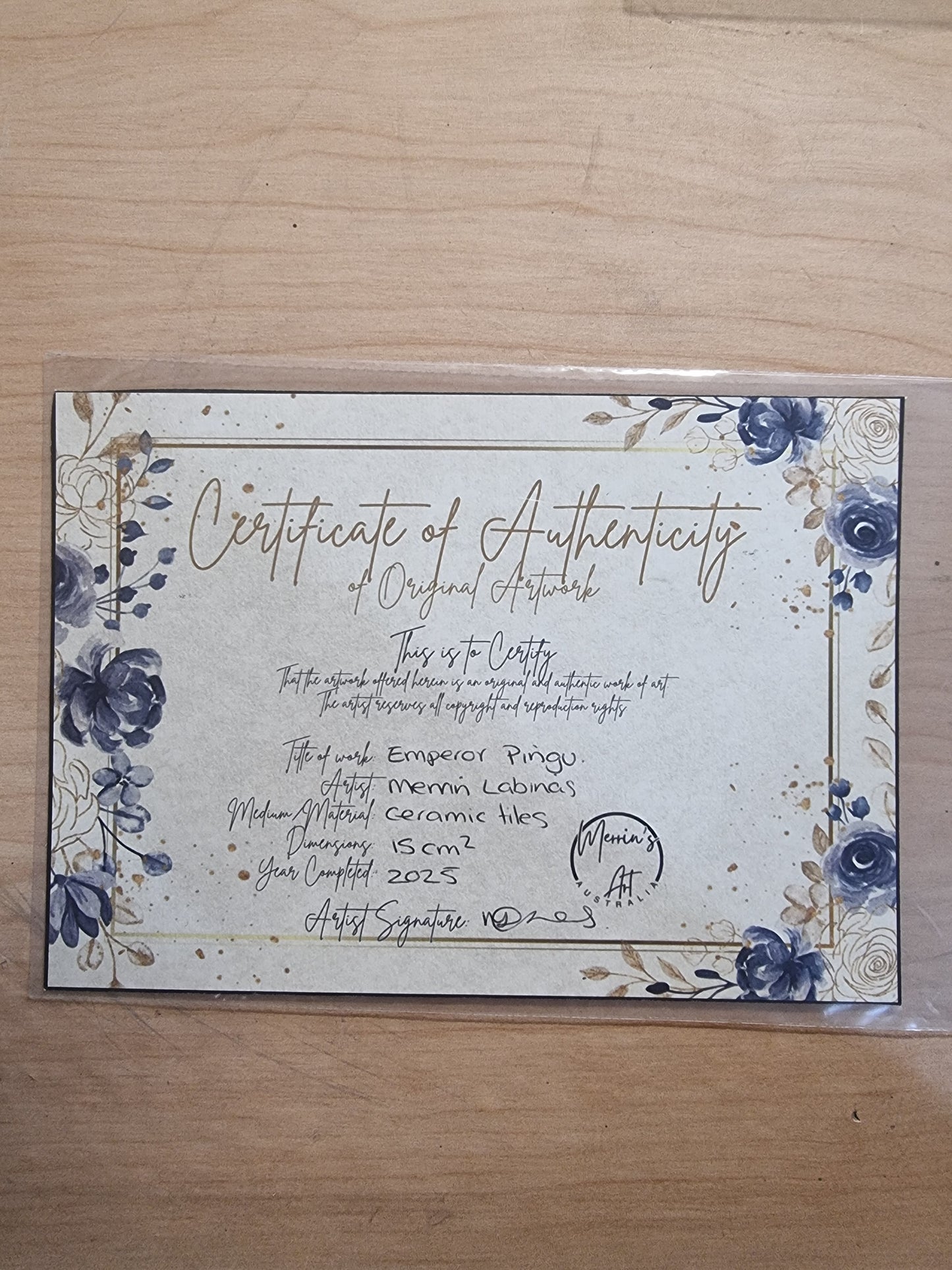 "Emperor Pingu" Small Hanging Emperor Penguin Mosaic — One of a Kind