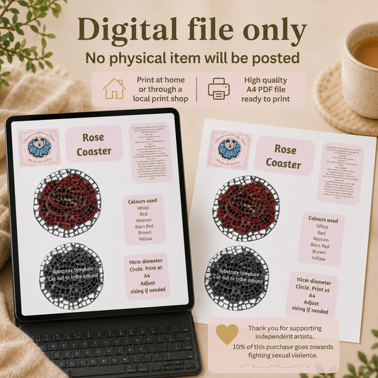 Rose Mosaic Coaster DIY Kit – 10cm Round | Beginner-Friendly | 🌱 Level 1