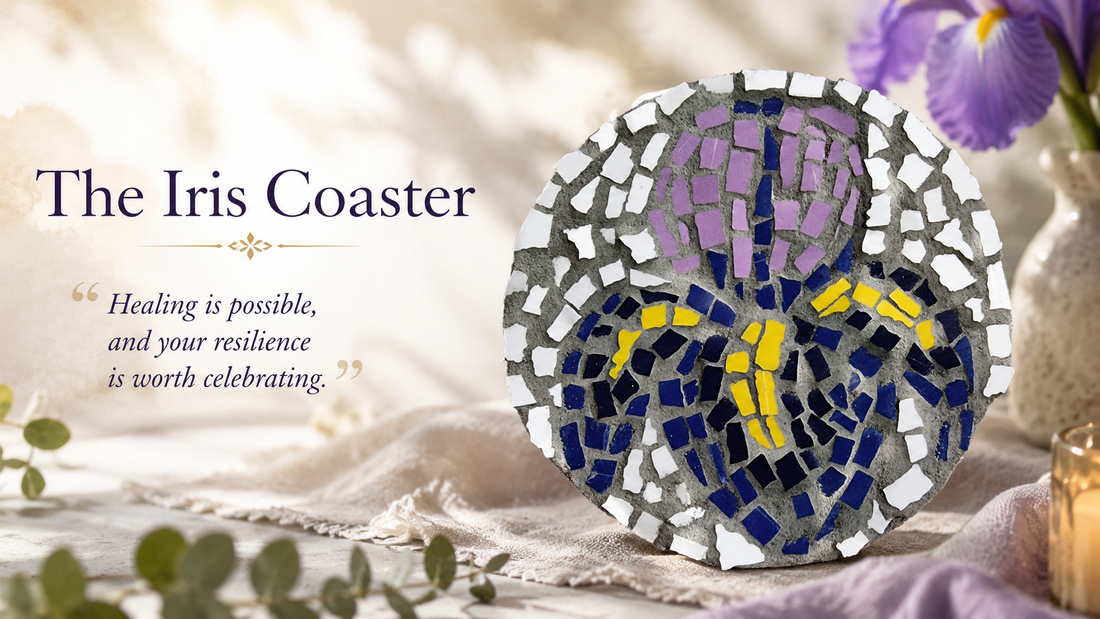 🌸 The Iris Coaster: Handmade Mosaic Coaster for Healing, Resilience & Meaningful Home Decor