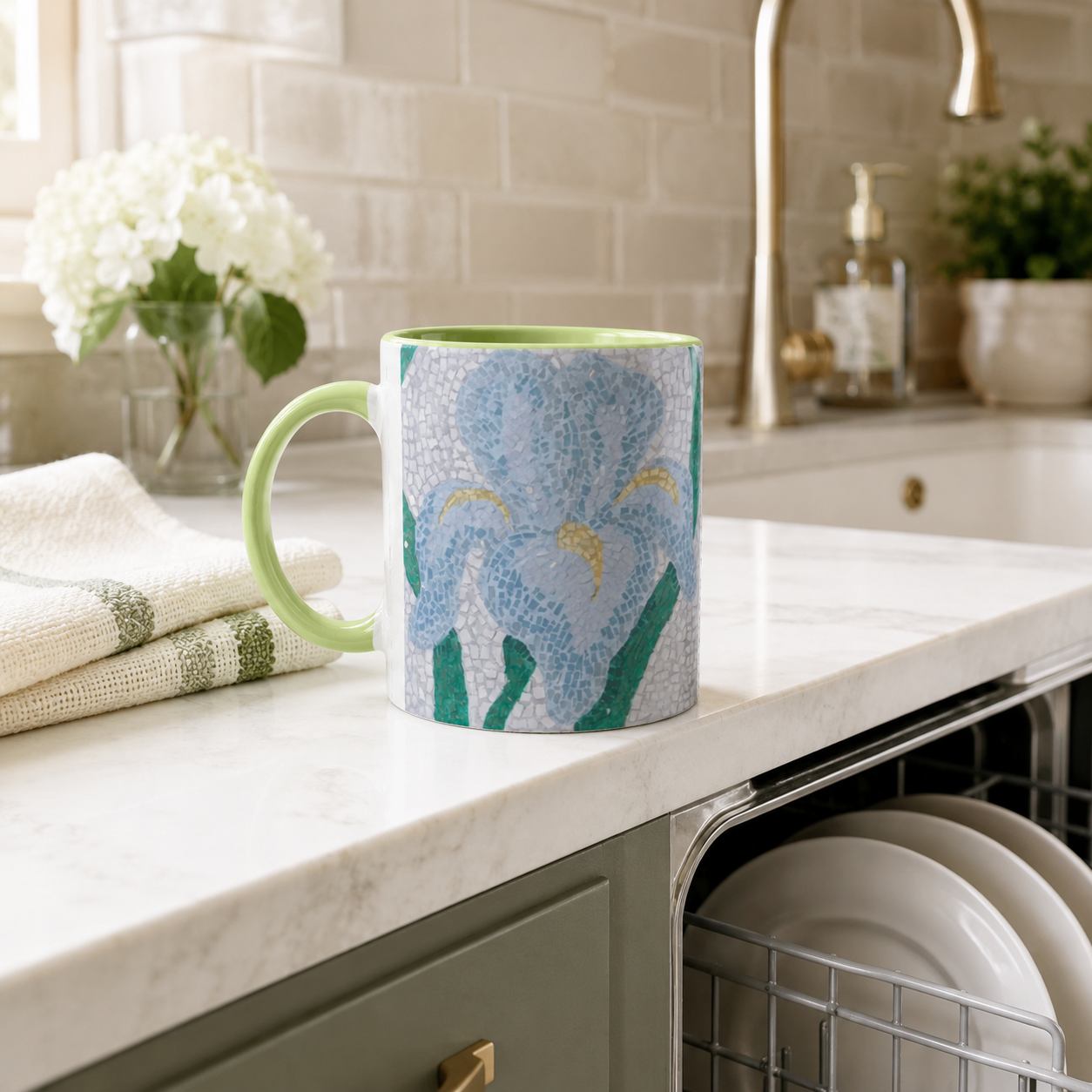 Aveline Iris Ceramic Mug – 11oz Floral Art Mug