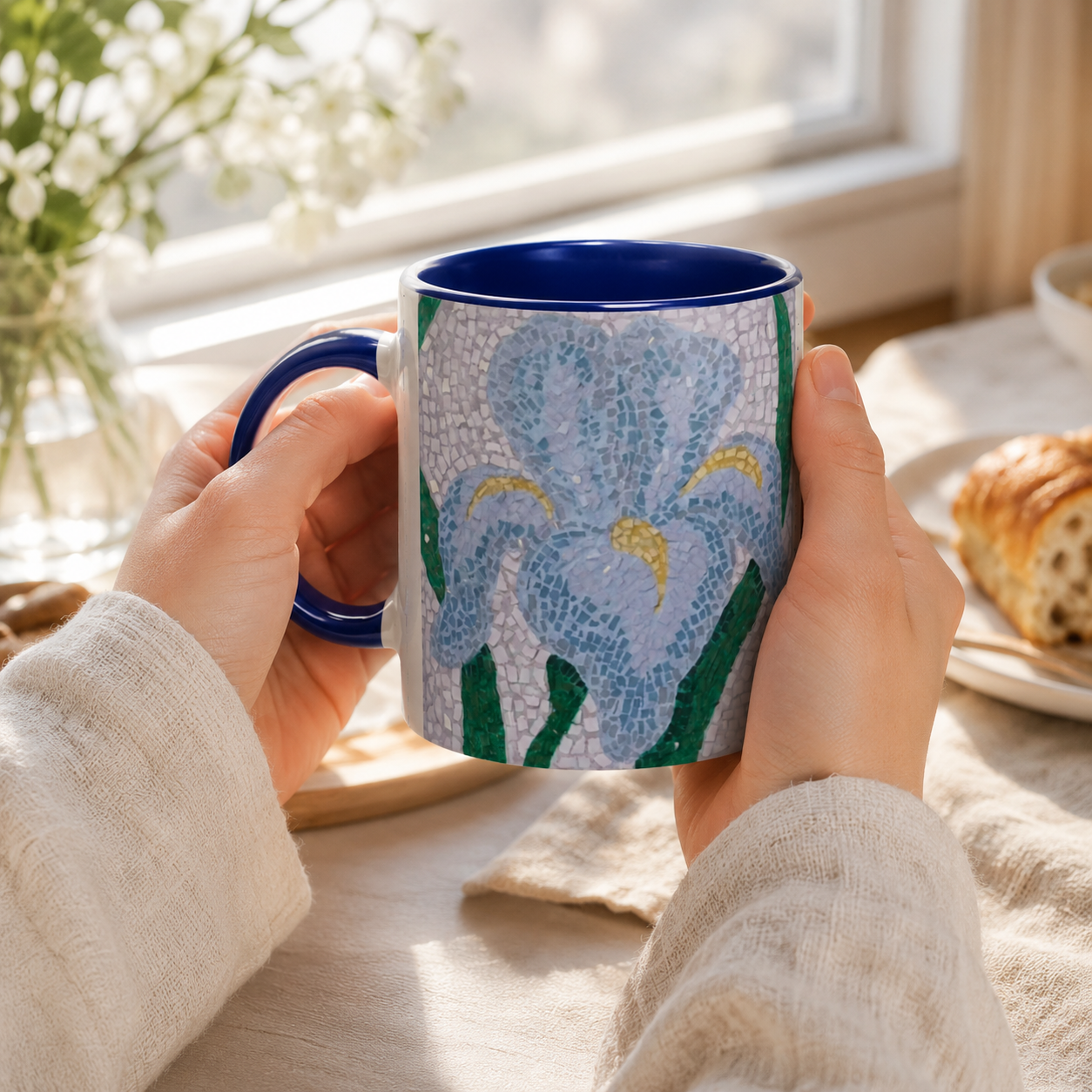 Aveline Iris Ceramic Mug – 11oz Floral Art Mug