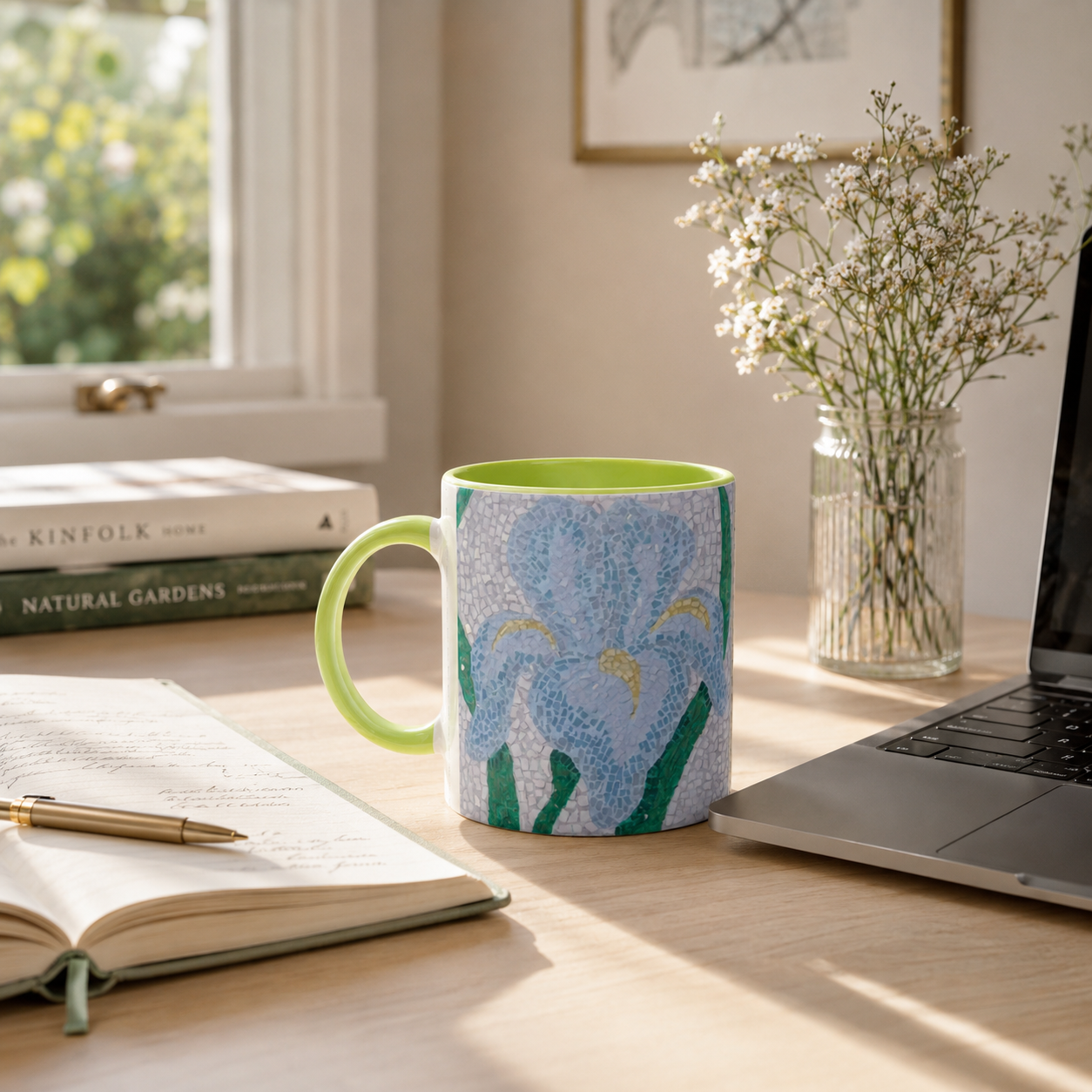 Aveline Iris Ceramic Mug – 11oz Floral Art Mug