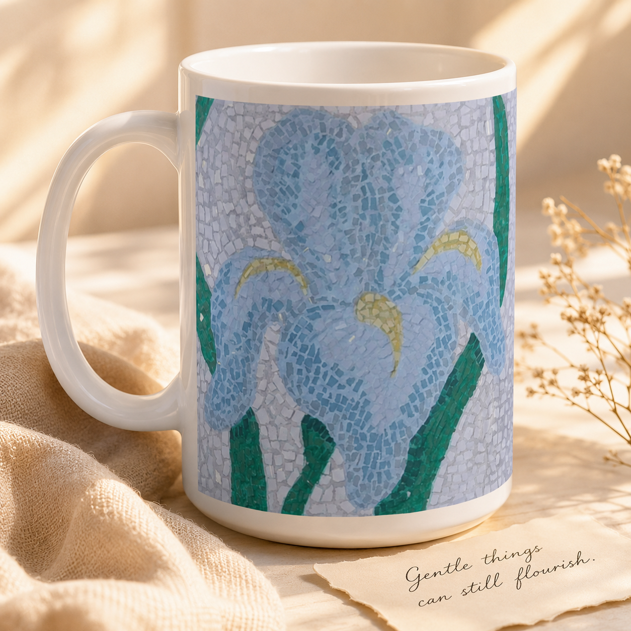 Aveline Iris Ceramic Mug 15oz | Floral Mosaic Art Mug