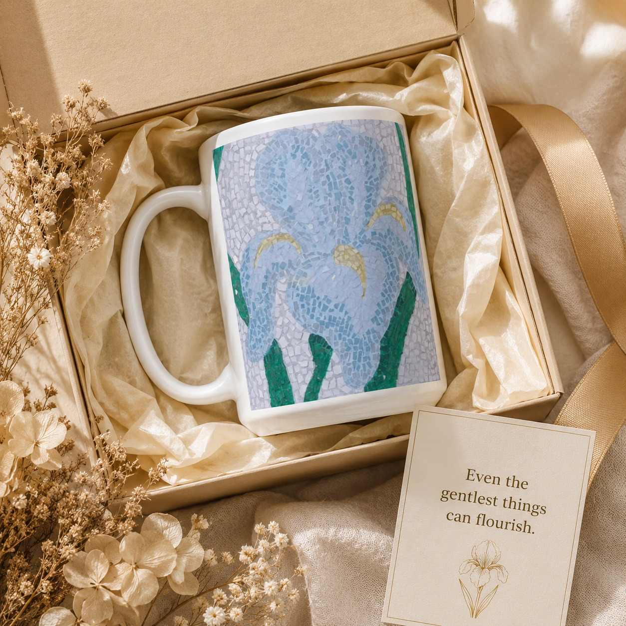 Aveline Iris Ceramic Mug 15oz | Floral Mosaic Art Mug