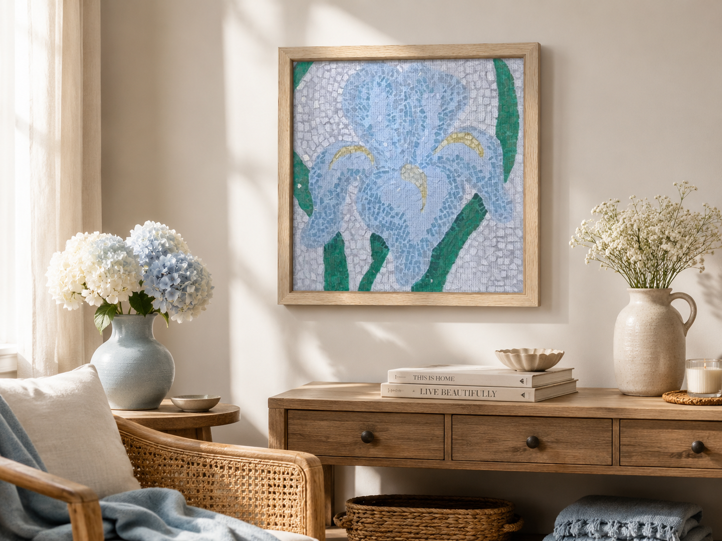 Aveline Iris Framed Canvas Print | Botanical Mosaic Wall Art