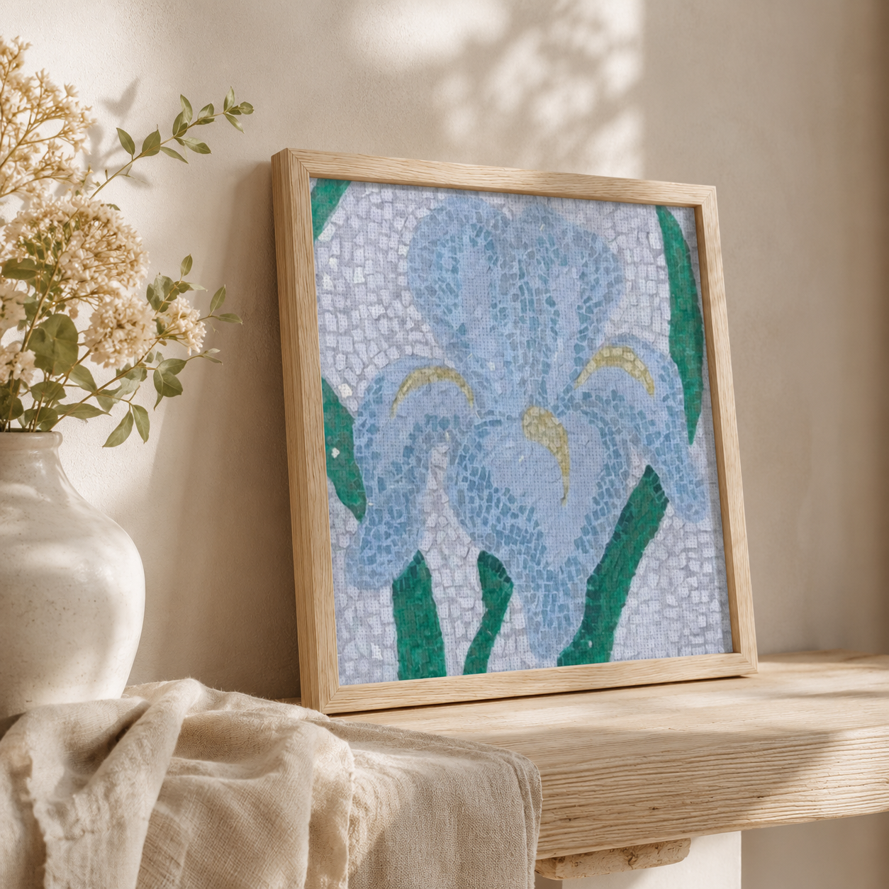 Aveline Iris Framed Canvas Print | Botanical Mosaic Wall Art