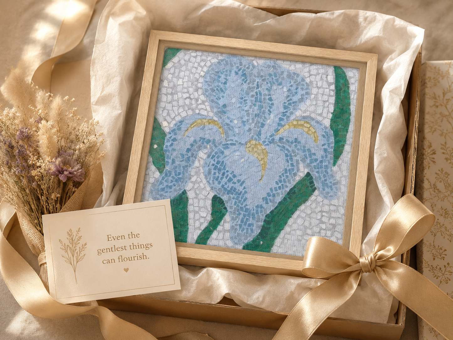 Aveline Iris Framed Canvas Print | Botanical Mosaic Wall Art