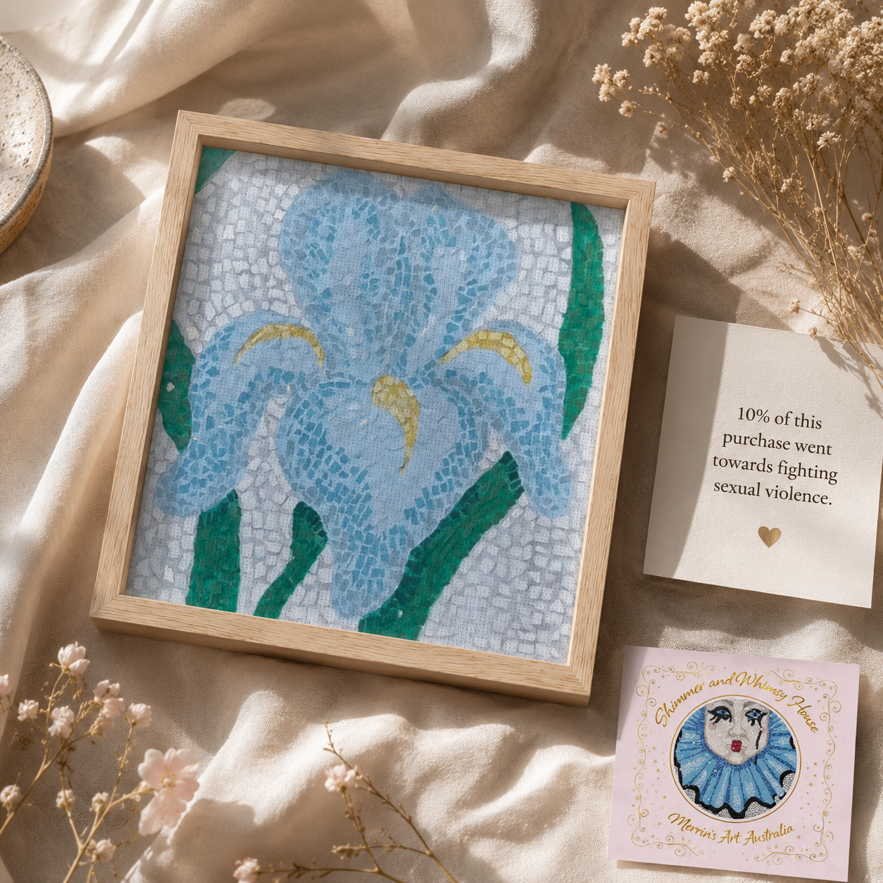 Aveline Iris Framed Canvas Print | Botanical Mosaic Wall Art