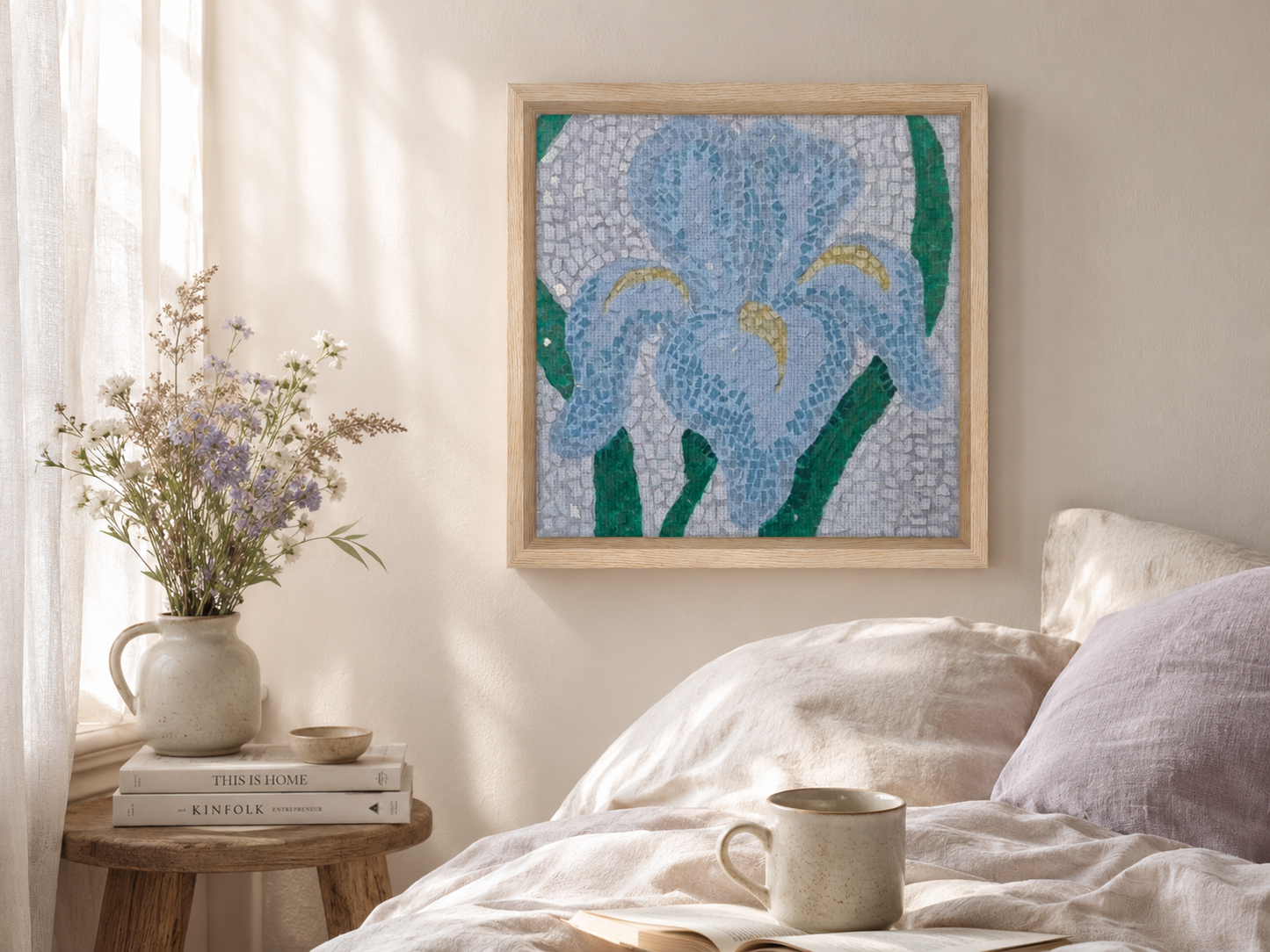 Aveline Iris Framed Canvas Print | Botanical Mosaic Wall Art