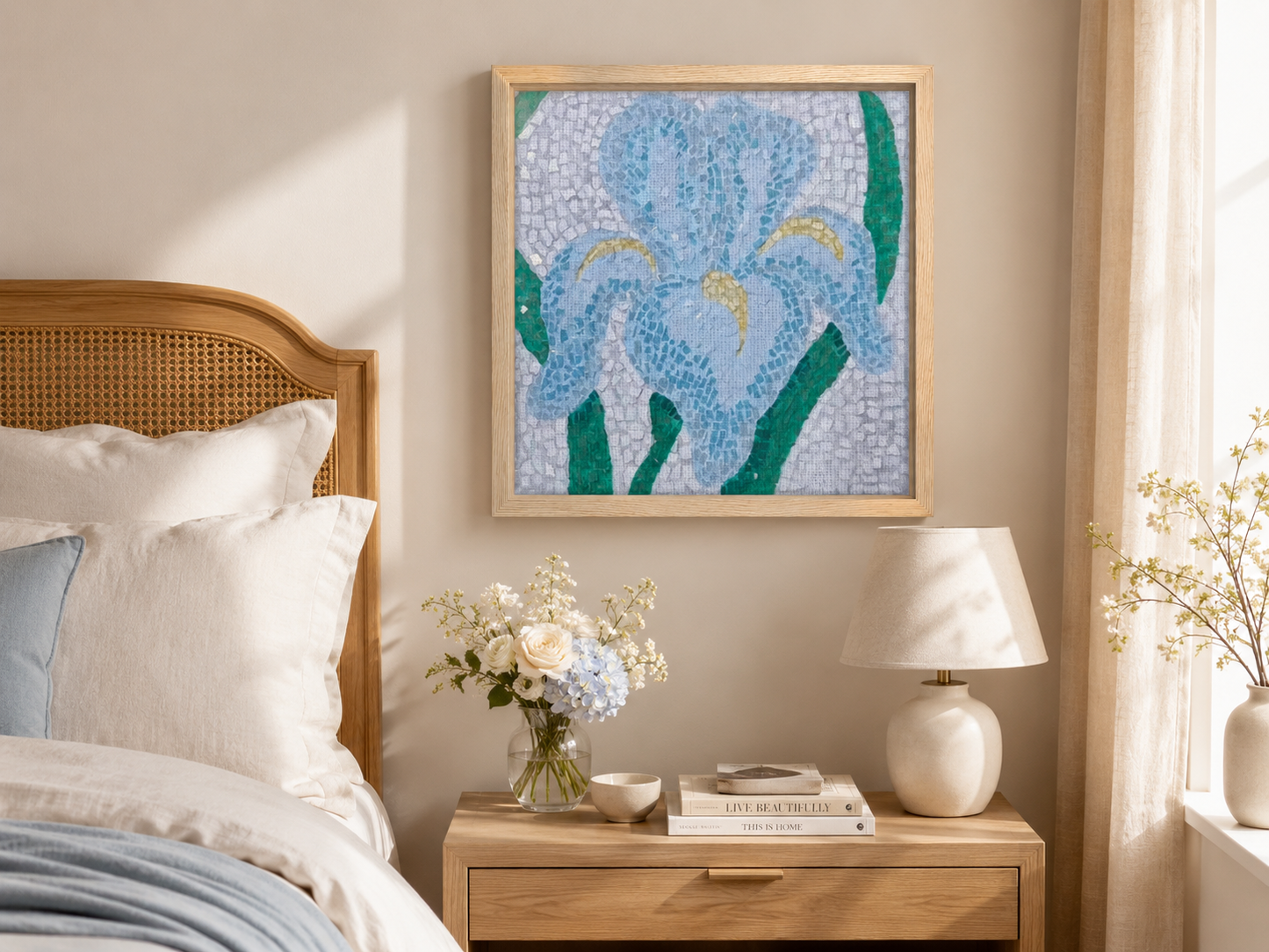 Aveline Iris Framed Canvas Print | Botanical Mosaic Wall Art