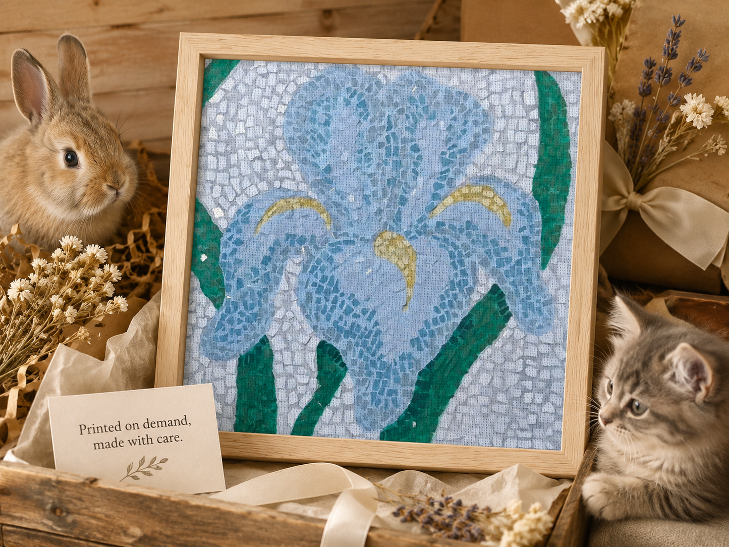 Aveline Iris Framed Canvas Print | Botanical Mosaic Wall Art