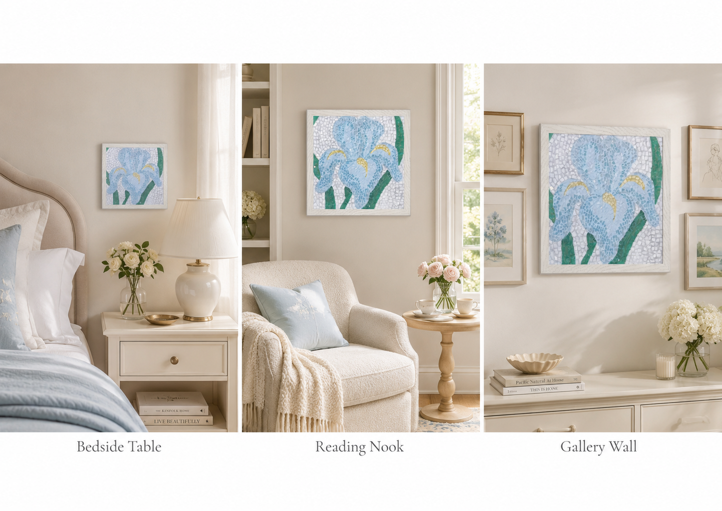 Aveline Iris Framed Fine Art Print | Floral Mosaic Wall Art for Soft Resilience