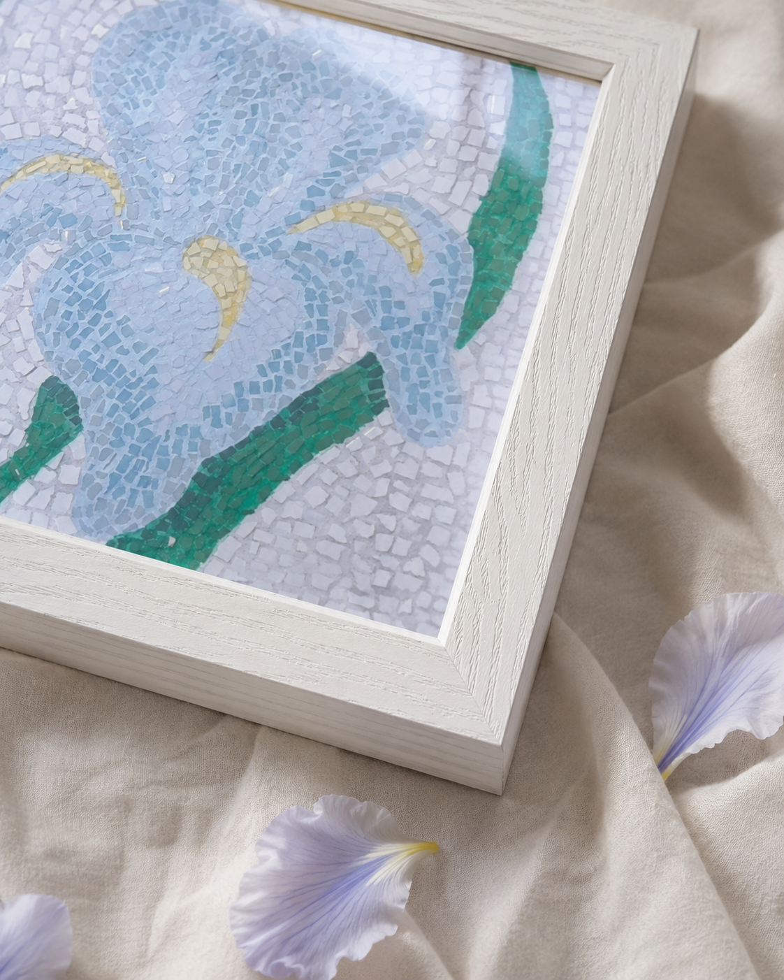 Aveline Iris Framed Fine Art Print | Floral Mosaic Wall Art for Soft Resilience