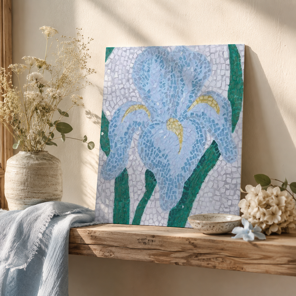 Aveline Iris Fine Art Poster | Soft Botanical Mosaic Wall Art