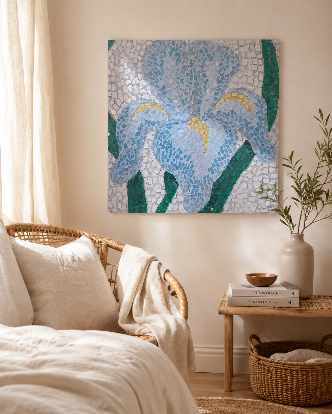 Aveline Iris Fine Art Poster | Soft Botanical Mosaic Wall Art