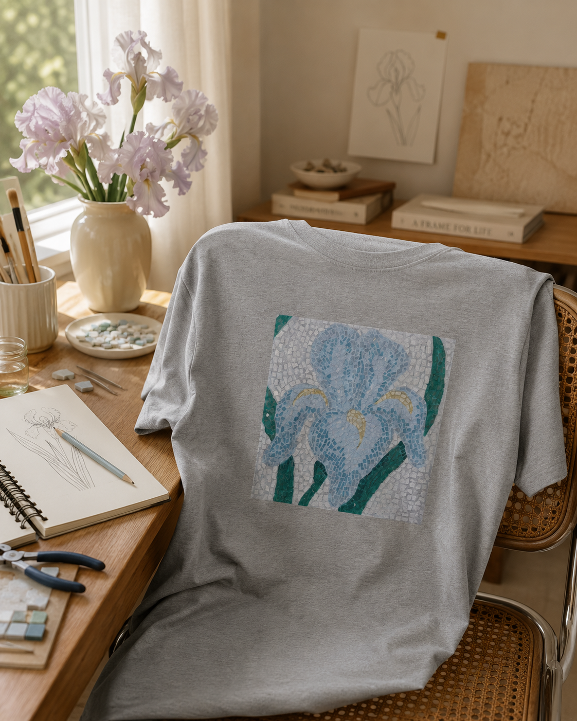 Aveline Iris Flower Mosaic Ultra Cotton Tee – Floral Art Shirt