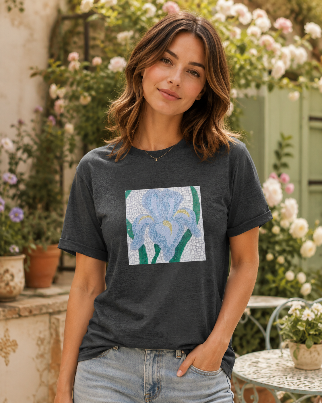 Aveline Iris Flower Mosaic Ultra Cotton Tee – Floral Art Shirt