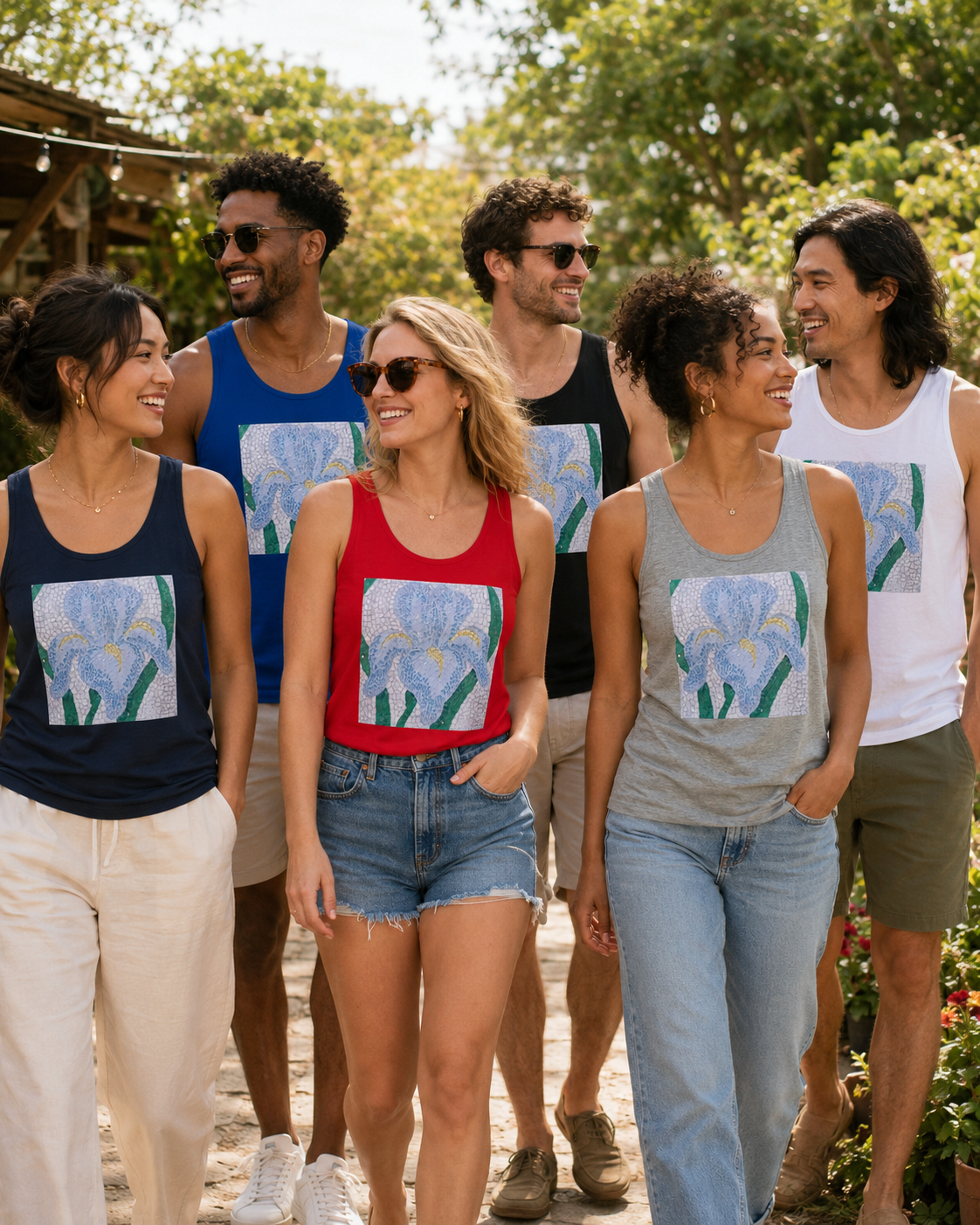 Aveline Iris Flower Mosaic Unisex Jersey Tank Top