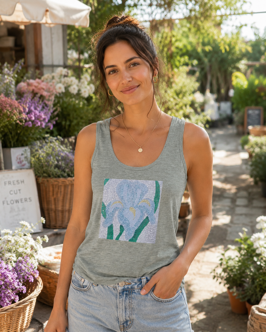 Aveline Iris Flower Mosaic Unisex Jersey Tank Top