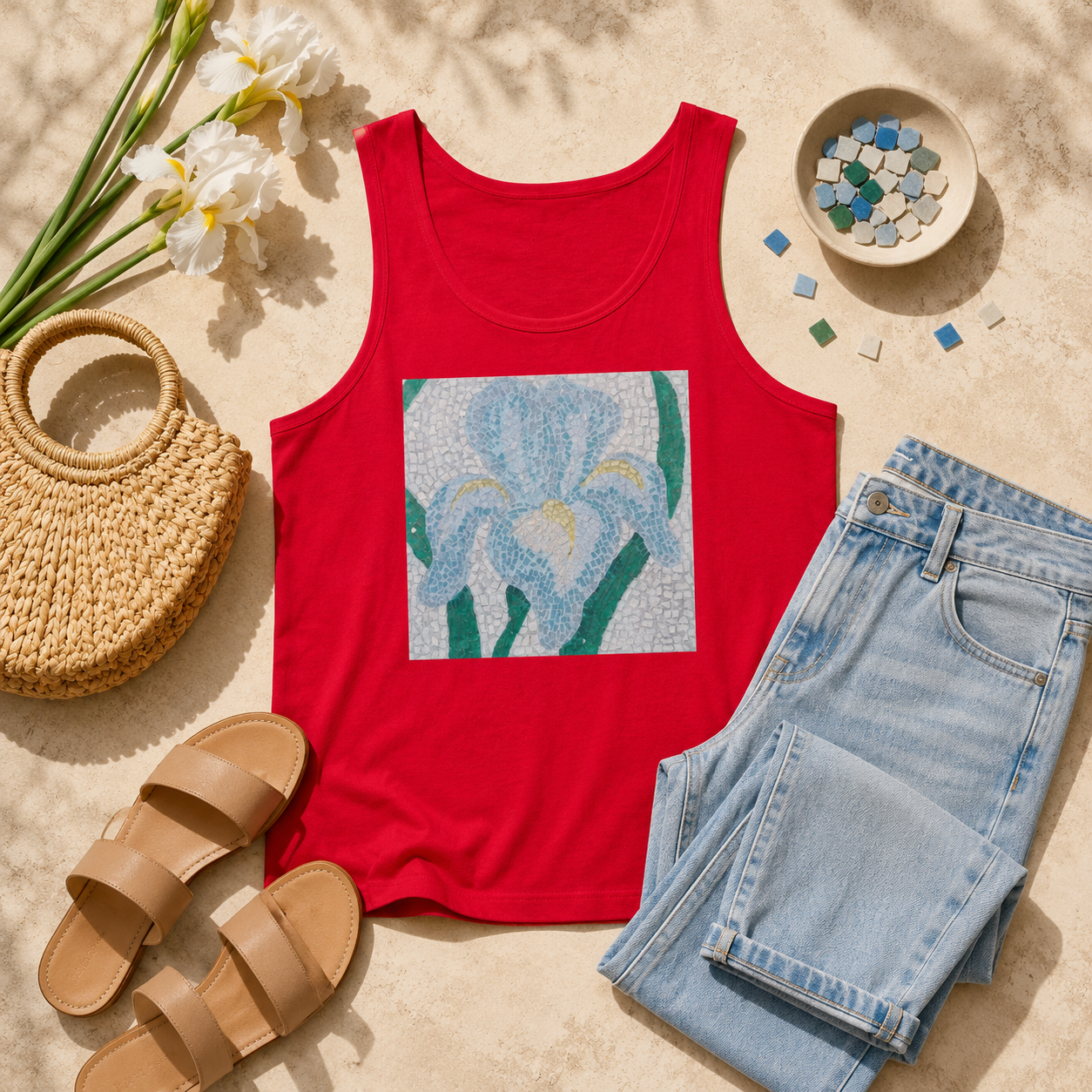 Aveline Iris Flower Mosaic Unisex Jersey Tank Top