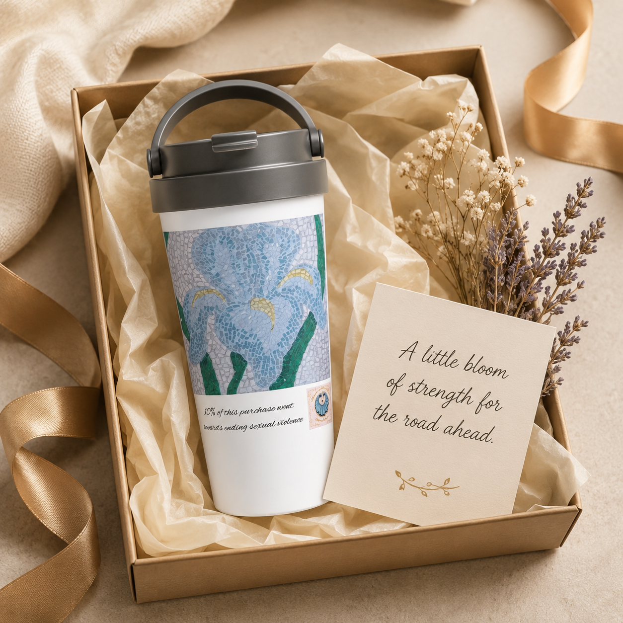 Aveline Iris Stainless Steel Travel Mug – 15oz Floral Art Mug