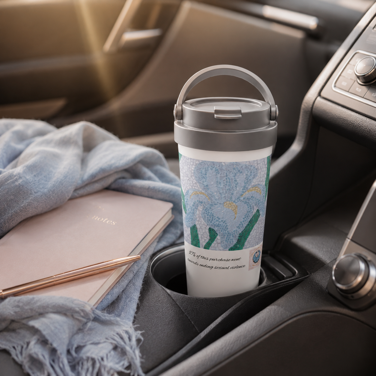 Aveline Iris Stainless Steel Travel Mug – 15oz Floral Art Mug