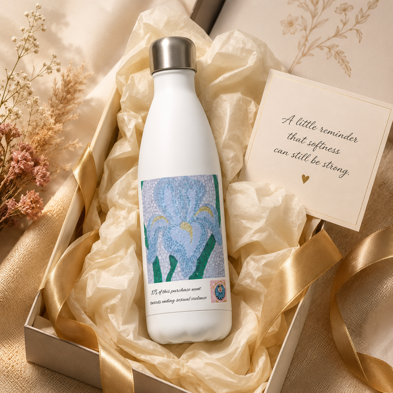Aveline Iris Stainless Steel Water Bottle – 17oz Floral Art Bottle