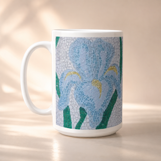 Aveline Iris Ceramic Mug 15oz | Floral Mosaic Art Mug