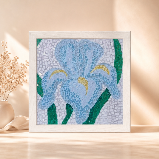 Aveline Iris Framed Fine Art Print | Floral Mosaic Wall Art for Soft Resilience