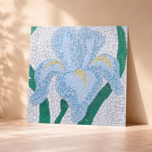 Aveline Iris Fine Art Poster | Soft Botanical Mosaic Wall Art