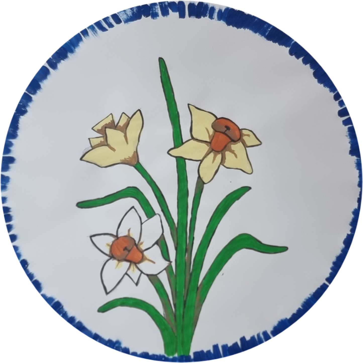 Painted concept art of a daffodil flower, intended for transformation into a ceramic mosaic. Bright and uplifting, this design captures the early bloom of spring in the Cottage Garden Collection. Handmade mosaics for sale in Sebastopol, Victoria 