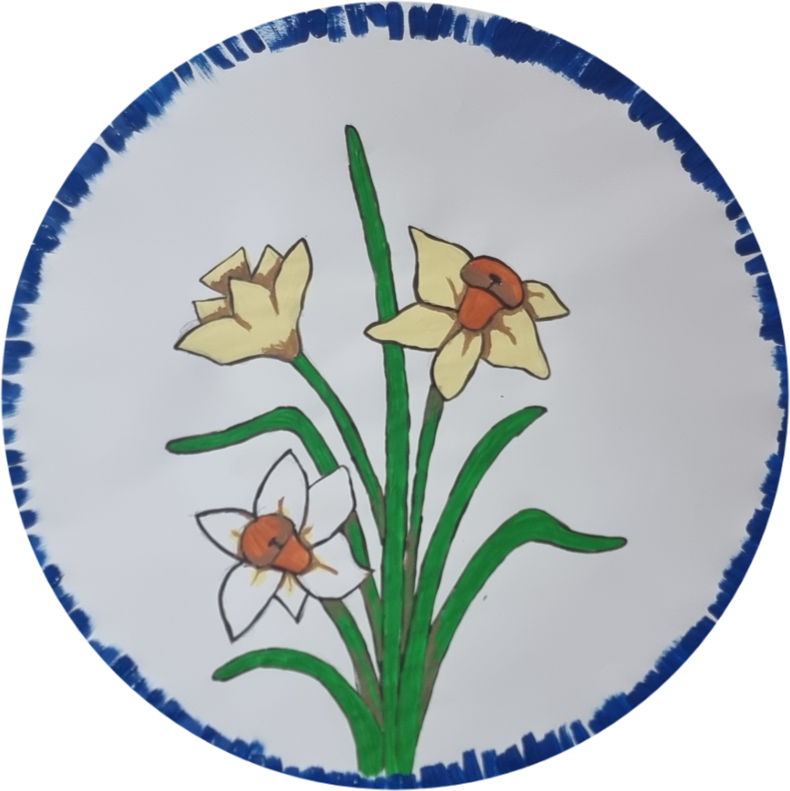 Painted concept art of a daffodil flower, intended for transformation into a ceramic mosaic. Bright and uplifting, this design captures the early bloom of spring in the Cottage Garden Collection. Handmade mosaics for sale in Sebastopol, Victoria 