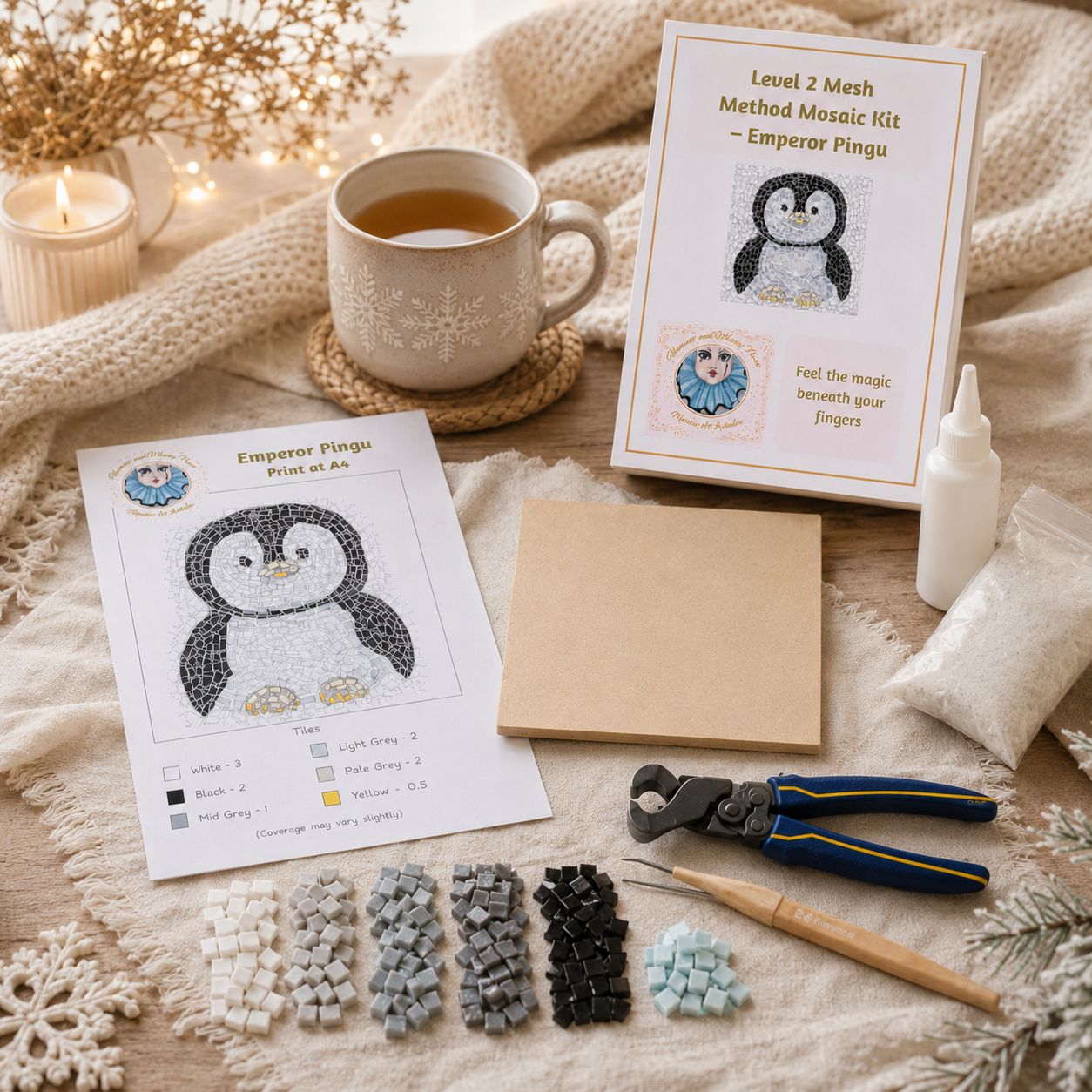 Emperor Pingu Penguin Mosaic Kit | Luxury Mosaic Art Kit with Plywood Board | 🛠 Luxury Kit