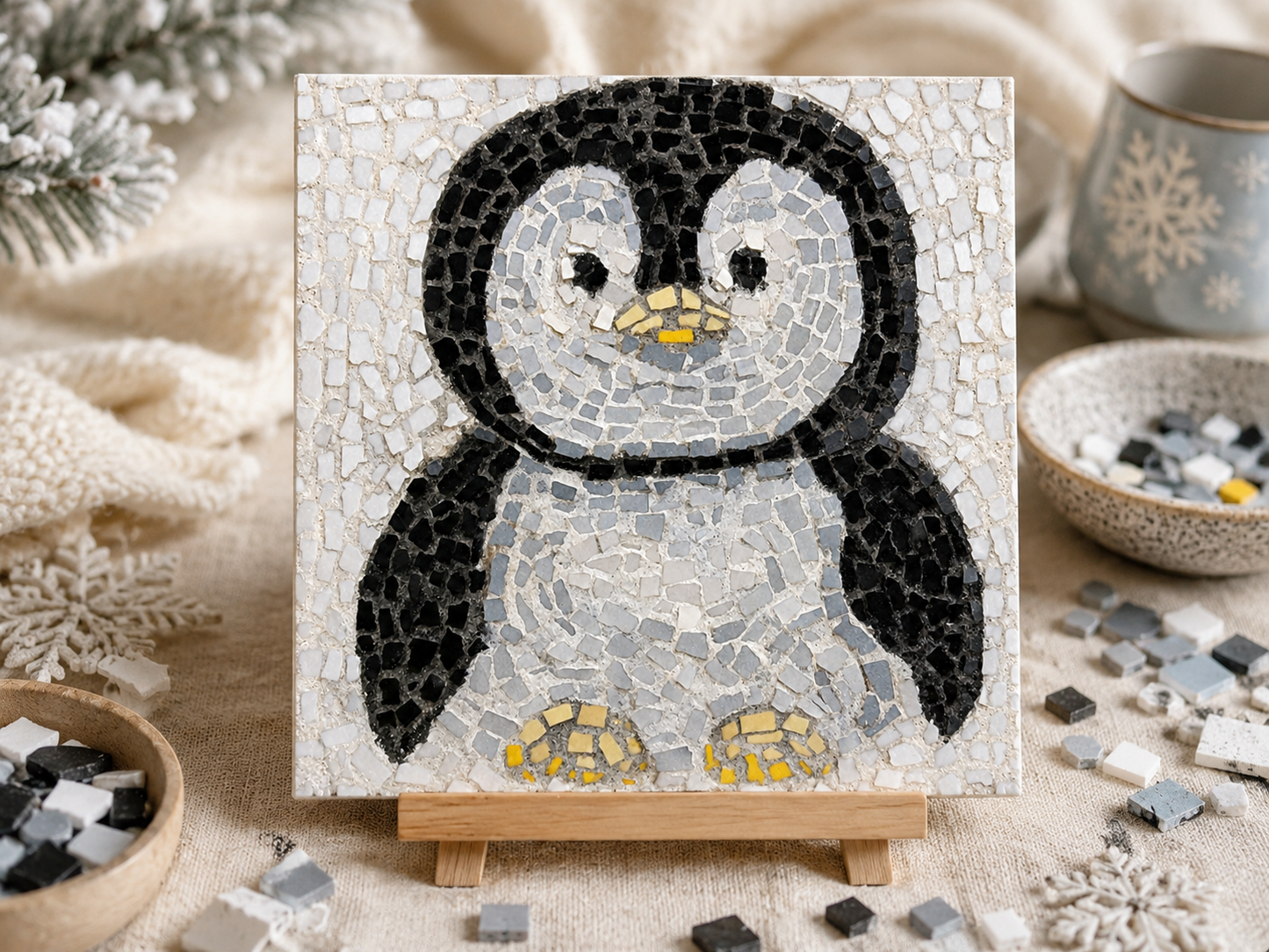 Emperor Pingu Penguin Mosaic Kit | Luxury Mosaic Art Kit with Plywood Board | 🛠 Luxury Kit