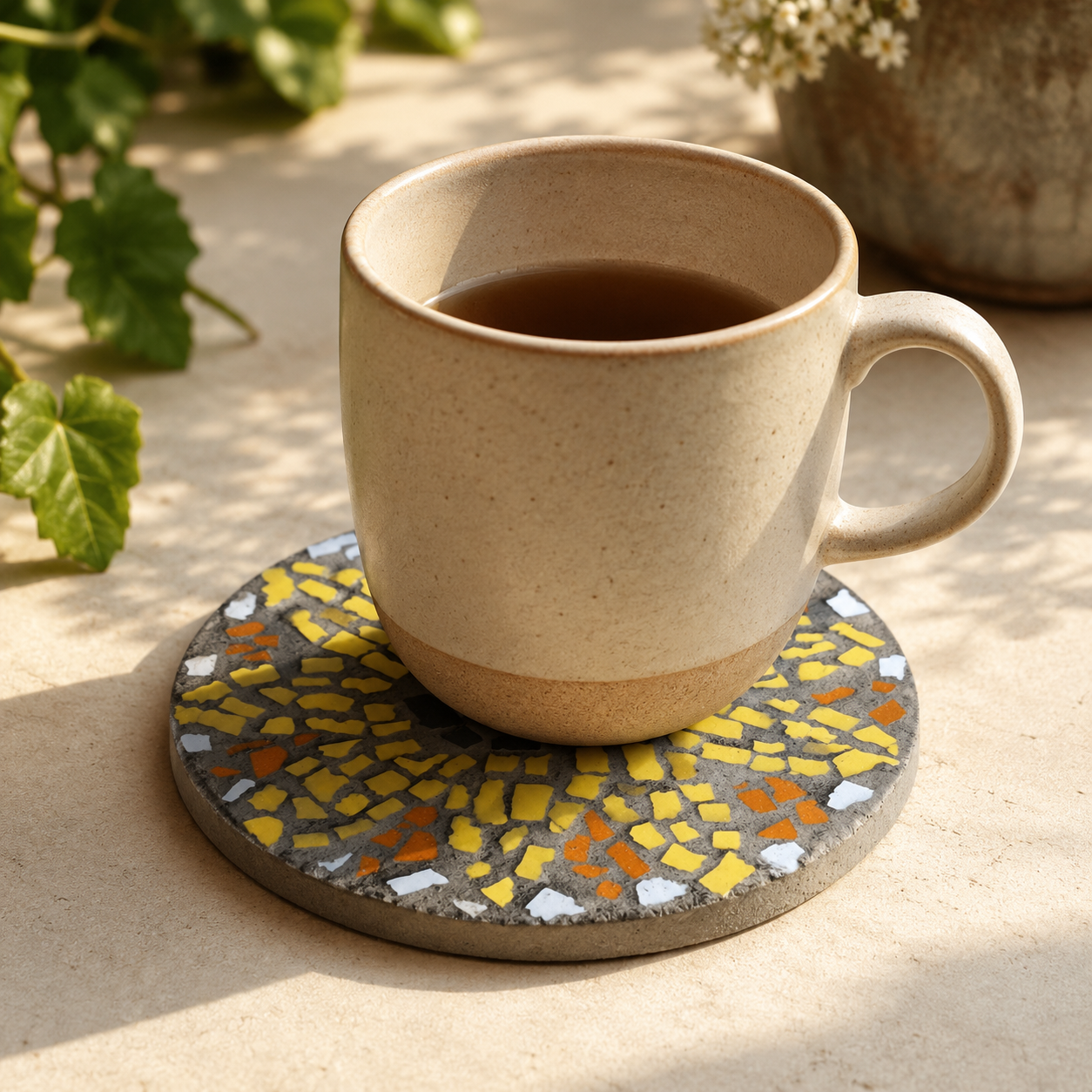 Sunflower Mosaic Coaster DIY Kit – 10cm Round | Beginner-Friendly  | 🌱 Level 1