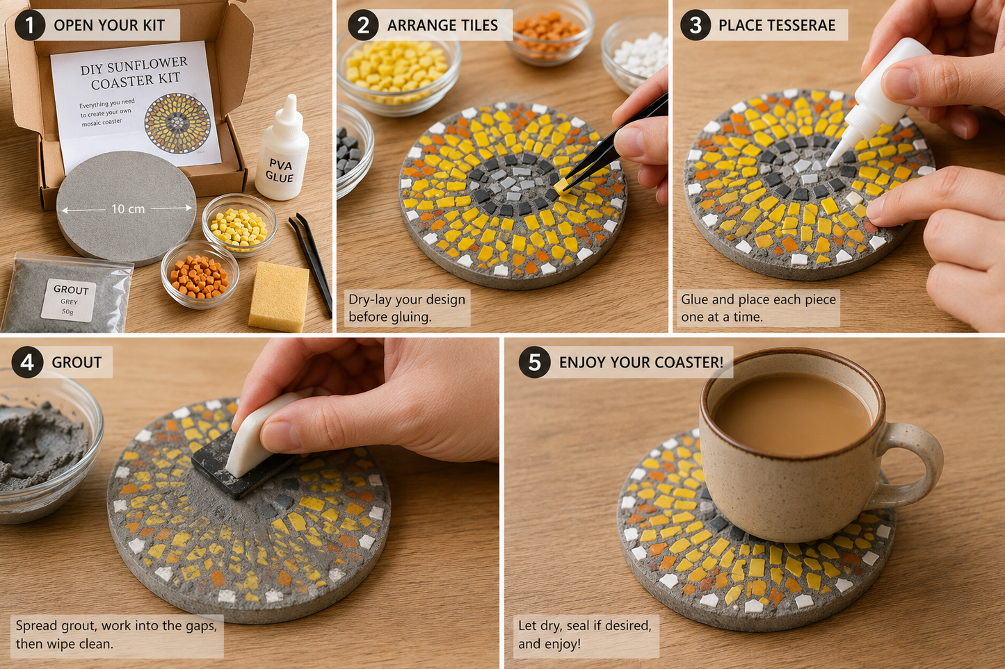 Sunflower Coasters Level 1 Physical Kit — Set of 4