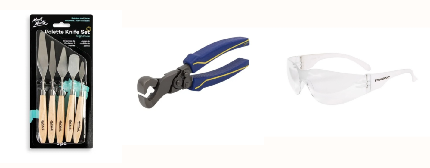 Conpound nippers, palette knife set and free safety glasses for sale to use on diy art kits