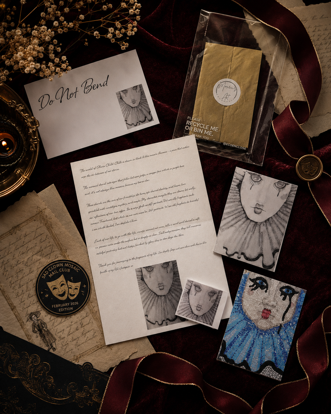 Past Mosaic Mail Club | February 2026 | The Sad Clown Mosaic