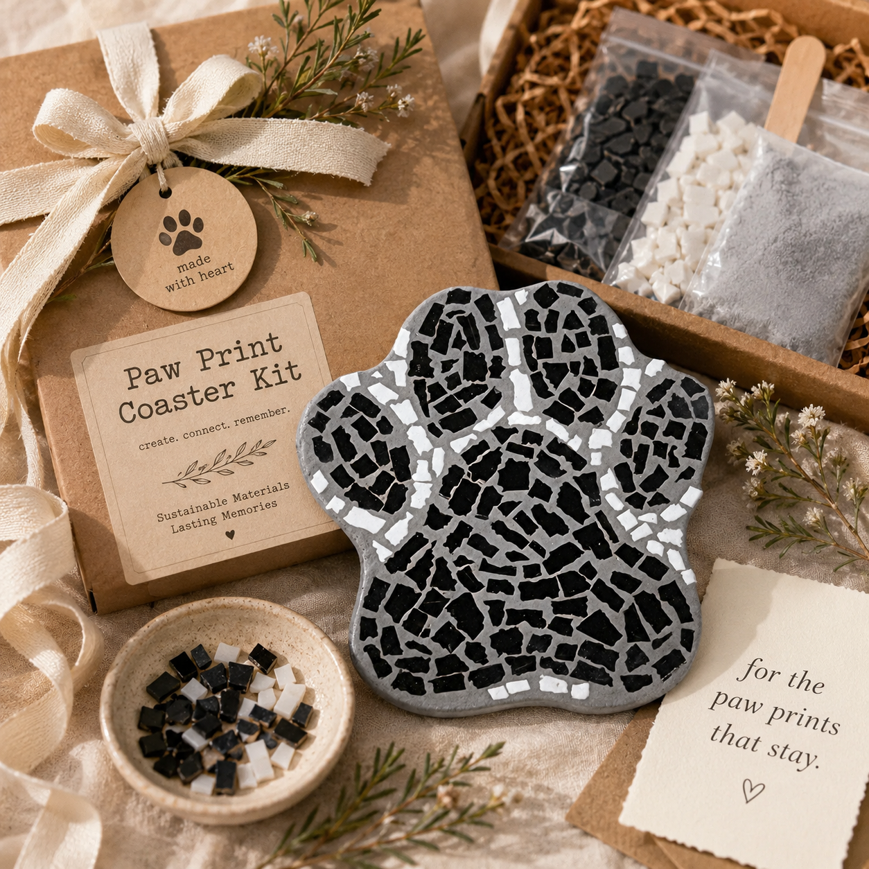 Paw Print Mosaic Coaster DIY Kit – 10cm Shaped | Beginner-Friendly  | 🌱 Level 1