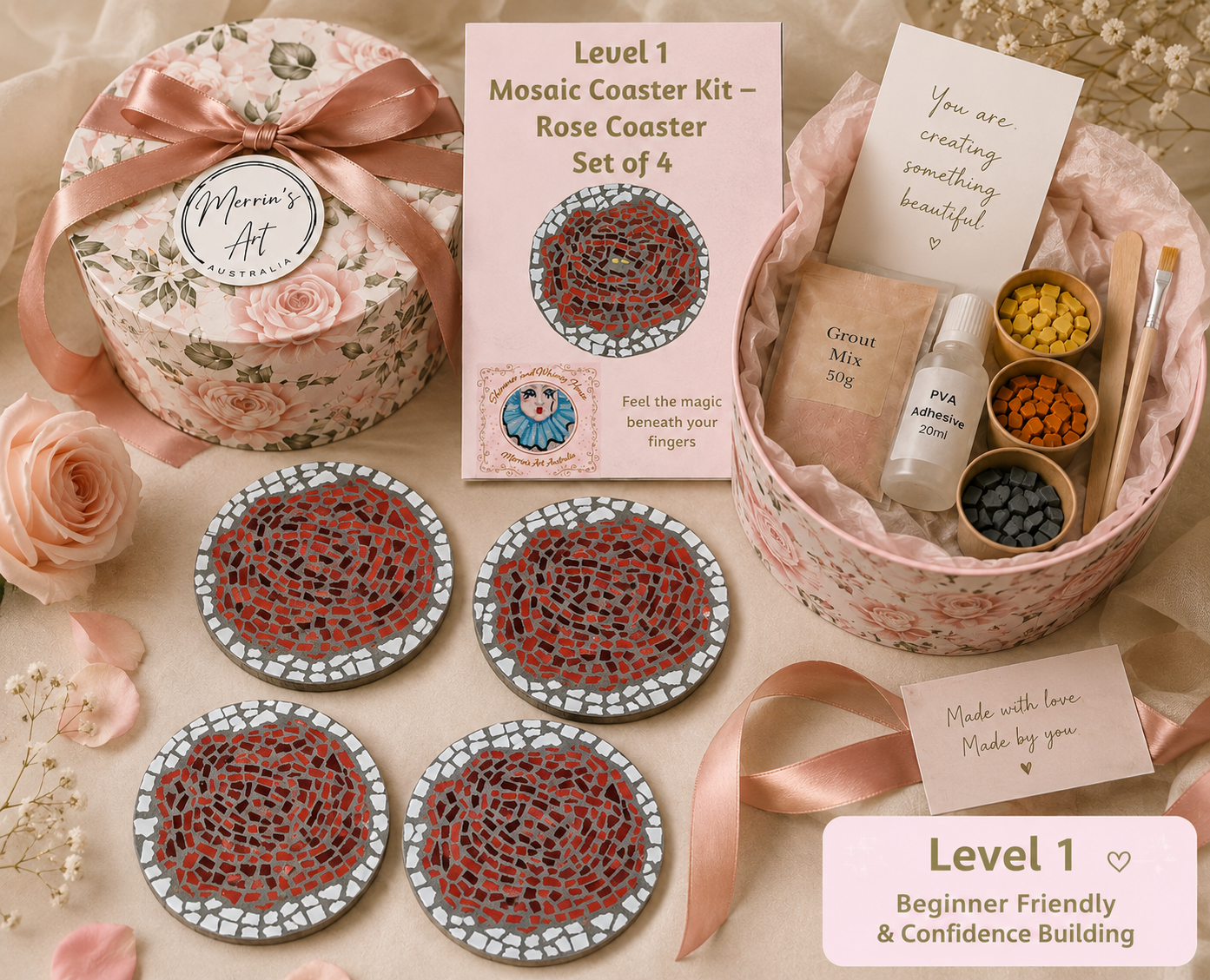 Rose Coasters Level 1 Physical Kit — Set of 4